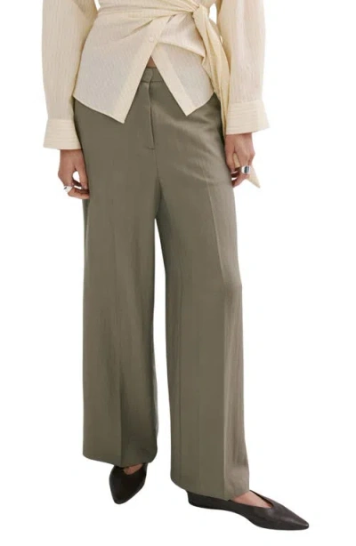 Mango High Waist Wide Leg Pants In Green