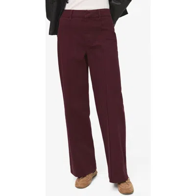 Mango High Waist Wide Leg Twill Pants In Burgundy