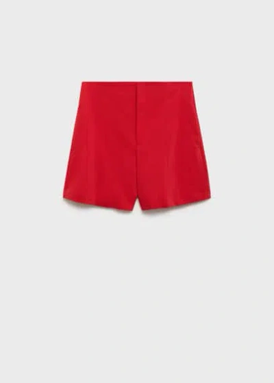 Mango High-waisted Cotton Shorts Red