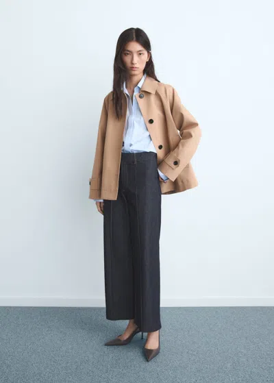 Mango High-waisted Culotte Jeans With Stitching Open Blue