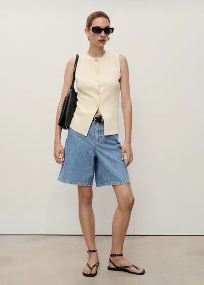 Mango High-waisted Denim Bermuda Shorts Medium Blue
