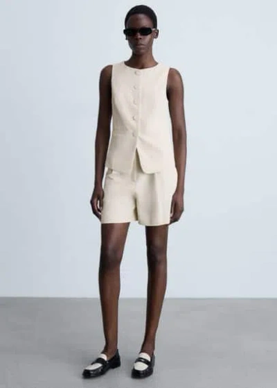 Mango High-waisted Suit Shorts White