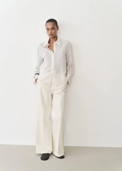 Mango High-waisted Wideleg Cotton Trousers Ecru