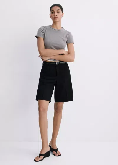 Mango High-waist Straight-fit Denim Shorts In Black Denim