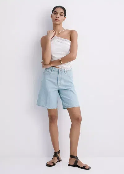Mango High-waist Straight-fit Denim Shorts In Blue