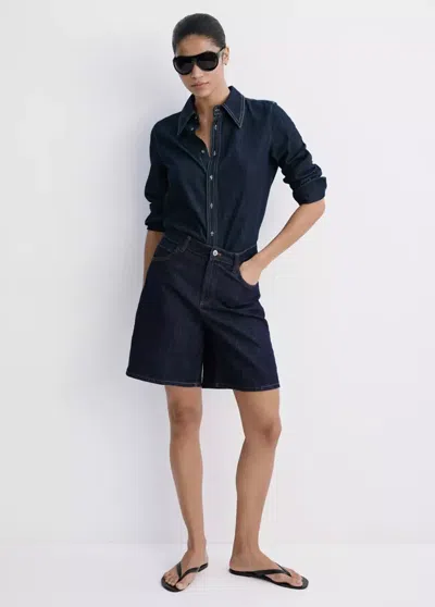 Mango High-waist Straight-fit Denim Shorts In Open Blue