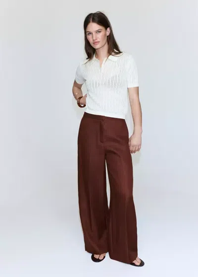 Mango High-waisted Lyocell Pants In Brown