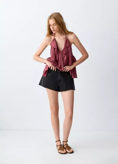 Mango High-waisted Shorts With Studs In Black