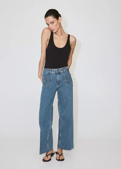Mango High-waisted Wideleg Jeans In Medium Blue