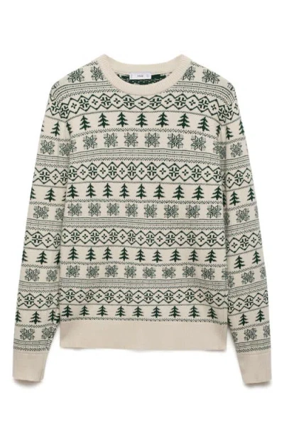 Mango Holiday Jacquard Crewneck Sweater In Off White