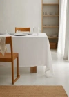 MANGO HOME 100% LINEN TABLECLOTH WITH SEAM DETAIL 67X67 IN OFF WHITE