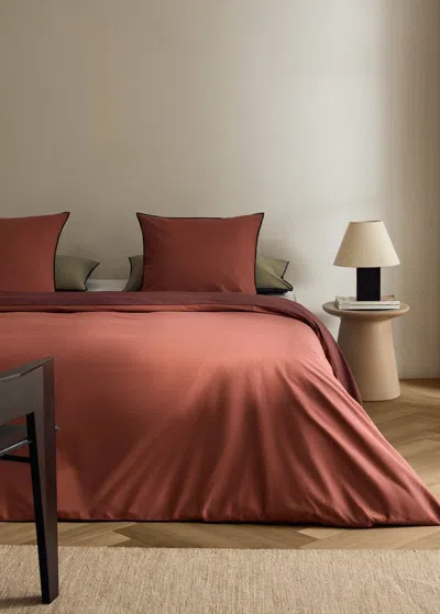 Mango Home Housse De Couette Percale De Coton 200 Fils Overlock Contraste Lit 200 Cm Rose Géranium - Home - Lit