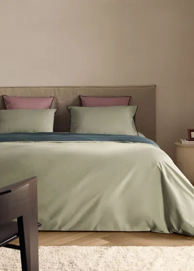 Mango Home Housse De Couette Percale De Coton 200 Fils Overlock Contraste Lit 200 Cm Olive - Home - Lit 200 Cm 