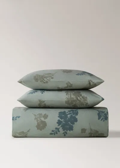 Mango Home 200 Thread Count Percale Cotton Duvet Cover With Faded Floral Pattern Single Bed Aqua Green