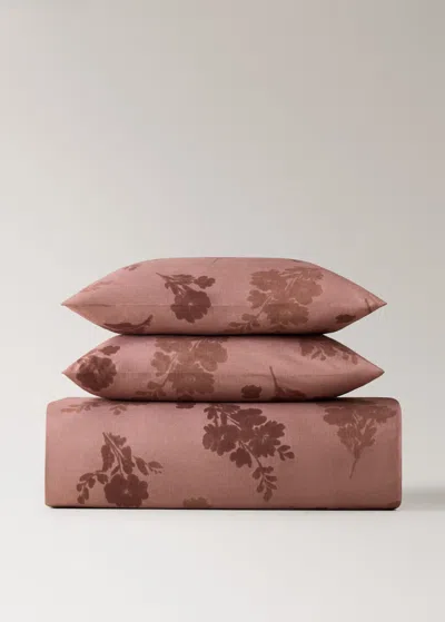 Mango Home 200 Thread Count Percale Cotton Duvet Cover With Faded Floral Pattern Single Bed Medium Pink