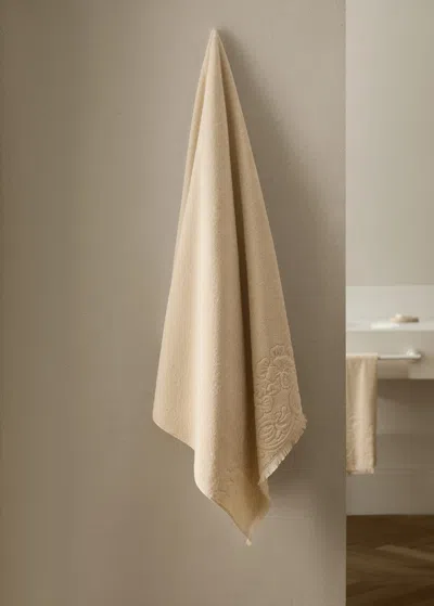 Mango Home Bath Towel With Floral Trim Vanilla