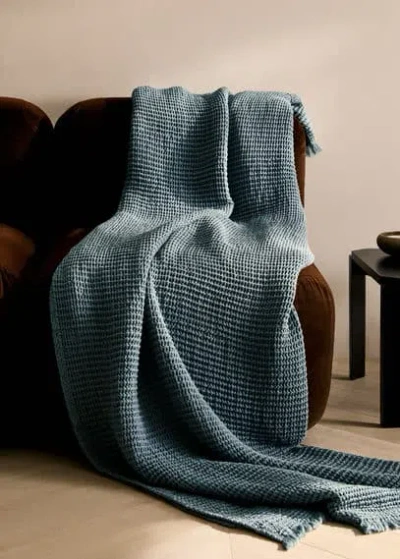 Mango Home Cotton Waffle Blanket Blue