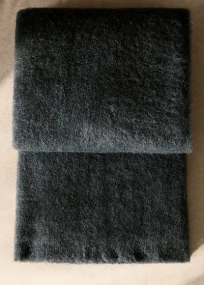 Mango Home Carded Wool Blanket Blue In Gray
