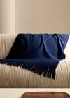 Mango Home Blanket With Fringe Detail Navy