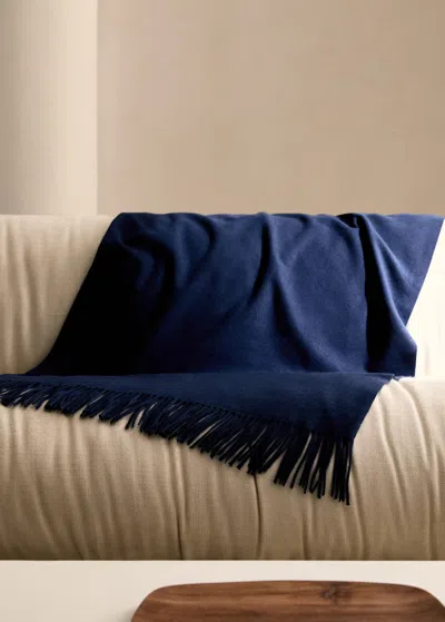 Mango Home Blanket With Fringe Detail Navy