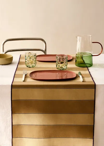 Mango Home Resin Stripe-print Cotton Table Runner Mustard