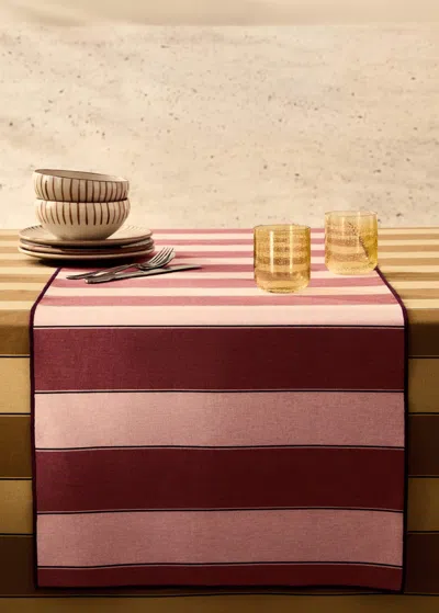 Mango Home Resin Stripe-print Cotton Table Runner Pink