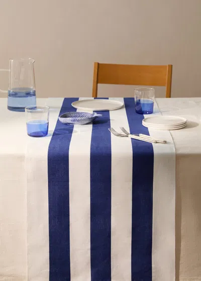 Mango Home Cotton Two-tone Striped Table Runner Blue