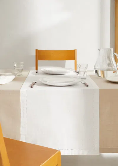 Mango Home Cotton Table Runner With Hemstitch Detail Off White