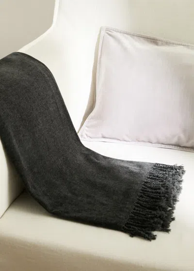 Mango Home Chenille Blanket With Fringes Grey