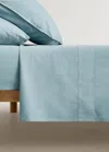 Mango Home Drap Plat Enfant En Coton Lavé Double Surpiqûre Lit 90 Cm Vert D´eau - Home - Lit 90 Cm -  In Aqua Green