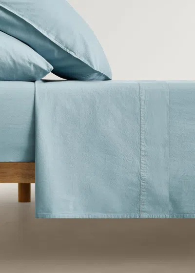 Mango Home Drap Plat Enfant En Coton Lavé Double Surpiqûre Lit 90 Cm Vert D´eau - Home - Lit 90 Cm -  In Aqua Green
