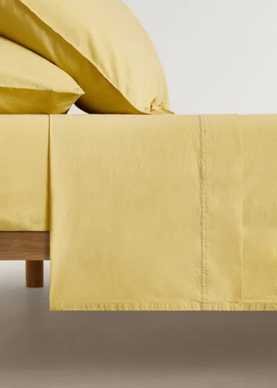 Mango Home Drap Plat Enfant En Coton Lavé Double Surpiqûre Lit 90 Cm Moutarde - Home - Lit 90 Cm -  In Mustard