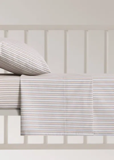 Mango Home Cot Bed Top Sheet In Fine Striped Printed Cotton Percale Vanilla In White