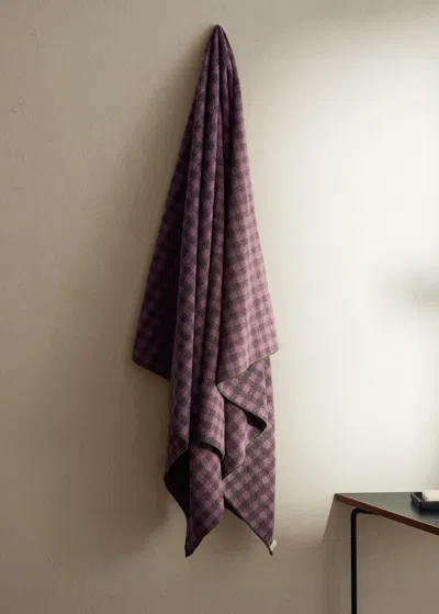 Mango Home Cotton Bath Towel With Check Pattern And Overlock Stitching Purple