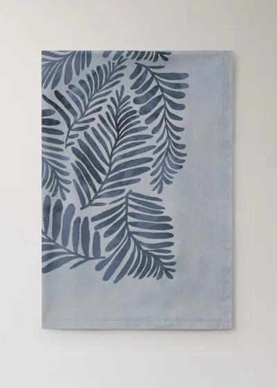 Mango Home Cotton Canvas Tablecloth With Leaf Print, Seats 2 To 4 Ink Blue