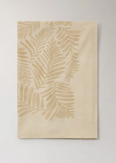 Mango Home Cotton Canvas Tablecloth With Leaf Print, Seats 2 To 4 Vanilla
