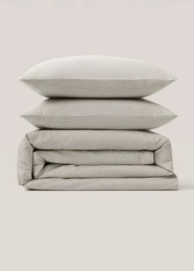 Mango Home Multi-striped Design Cotton Duvet Cover King Bed Beige In Grey