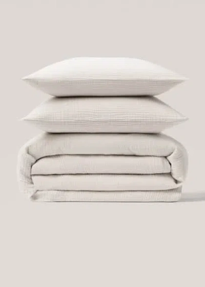 Mango Home Cotton Gauze Duvet Cover King Bed Light Heather Grey In White