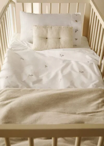 Mango Home Cotton Percale Embroidered-flower Duvet Cover For Cot White