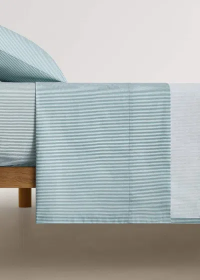 Mango Home Cotton Percale Striped Top Sheet For Crib In Aqua Green