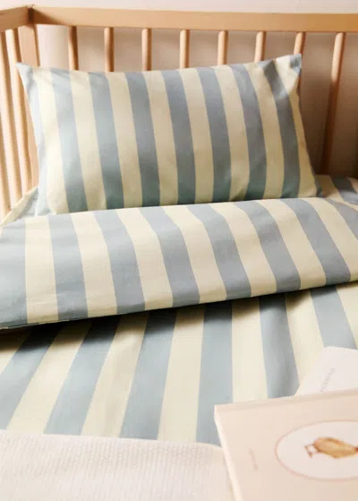 Mango Home Cotton Percale Thick-striped Duvet Cover Blue