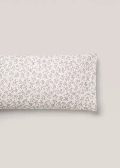 Mango Home Cotton Pillowcase With Flower Design 45x110cm Medium Grey In Gray
