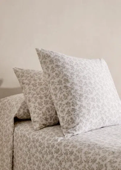 Mango Home Cotton Pillowcase With Flower Design 50x75cm Medium Grey In Gray