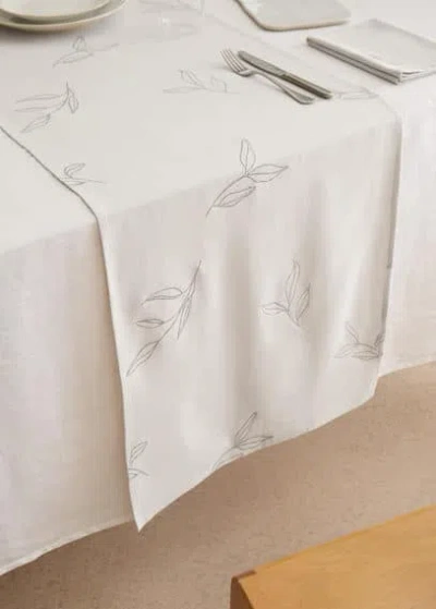 Mango Home Cotton Table Runner Embroidered Leaves Sand