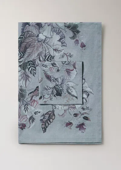 Mango Home Cotton Tablecloth With Floral Design, Seats 2 To 4 People Ink Blue