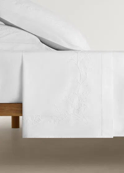 Mango Home Drap Plat Coton Broderie À La Main Fleur Lit 180/200 Cm Blanc - Home - Lit 180/200 Cm -