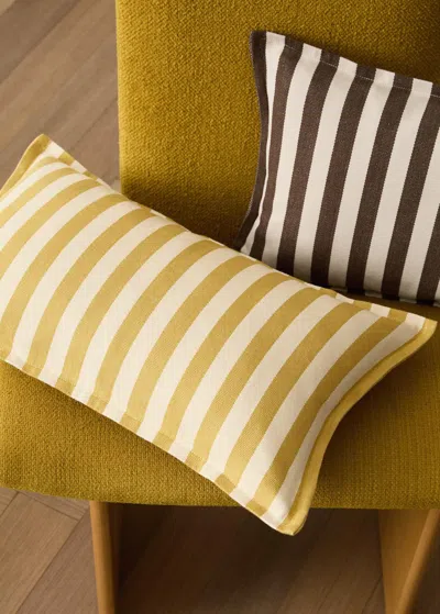 Mango Home Cotton Two-tone Cushion Cover With Woven Stripes 30x50 Cm Yellow