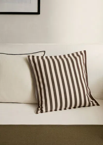 Mango Home Cotton Two-tone Cushion Cover With Woven Stripes 50x50 Cm Chocolate