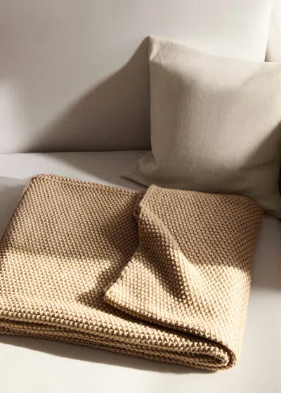 Mango Home Knitted Blanket With Design Medium Brown