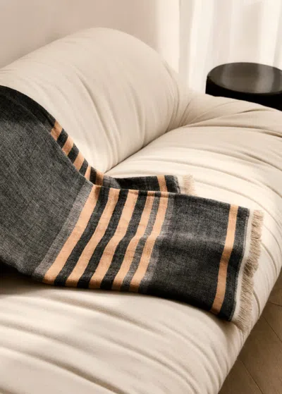 Mango Home Striped Linen Blanket Medium Grey